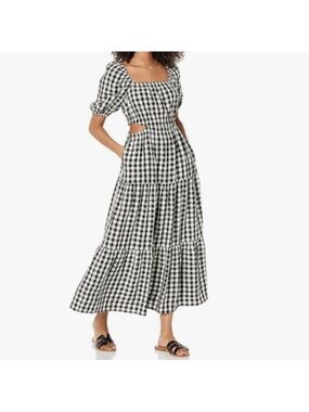 Black & White Gingham Maxi Dress with Cutouts